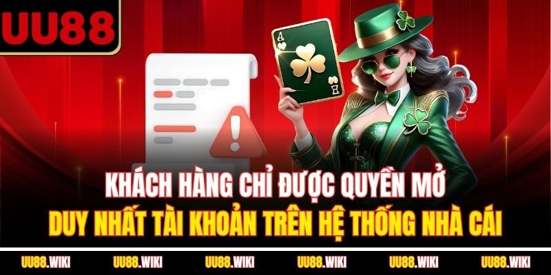Khách hàng chỉ được quyền mở duy nhất tài khoản trên hệ thống nhà cái Khách hàng chỉ được quyền mở duy nhất tài khoản trên hệ thống nhà cái